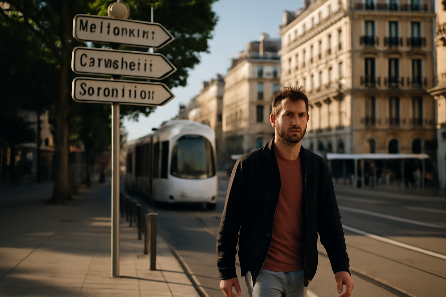 Vue de Lyon avec repères du centre-ville et panneaux indiquant les secteurs municipaux