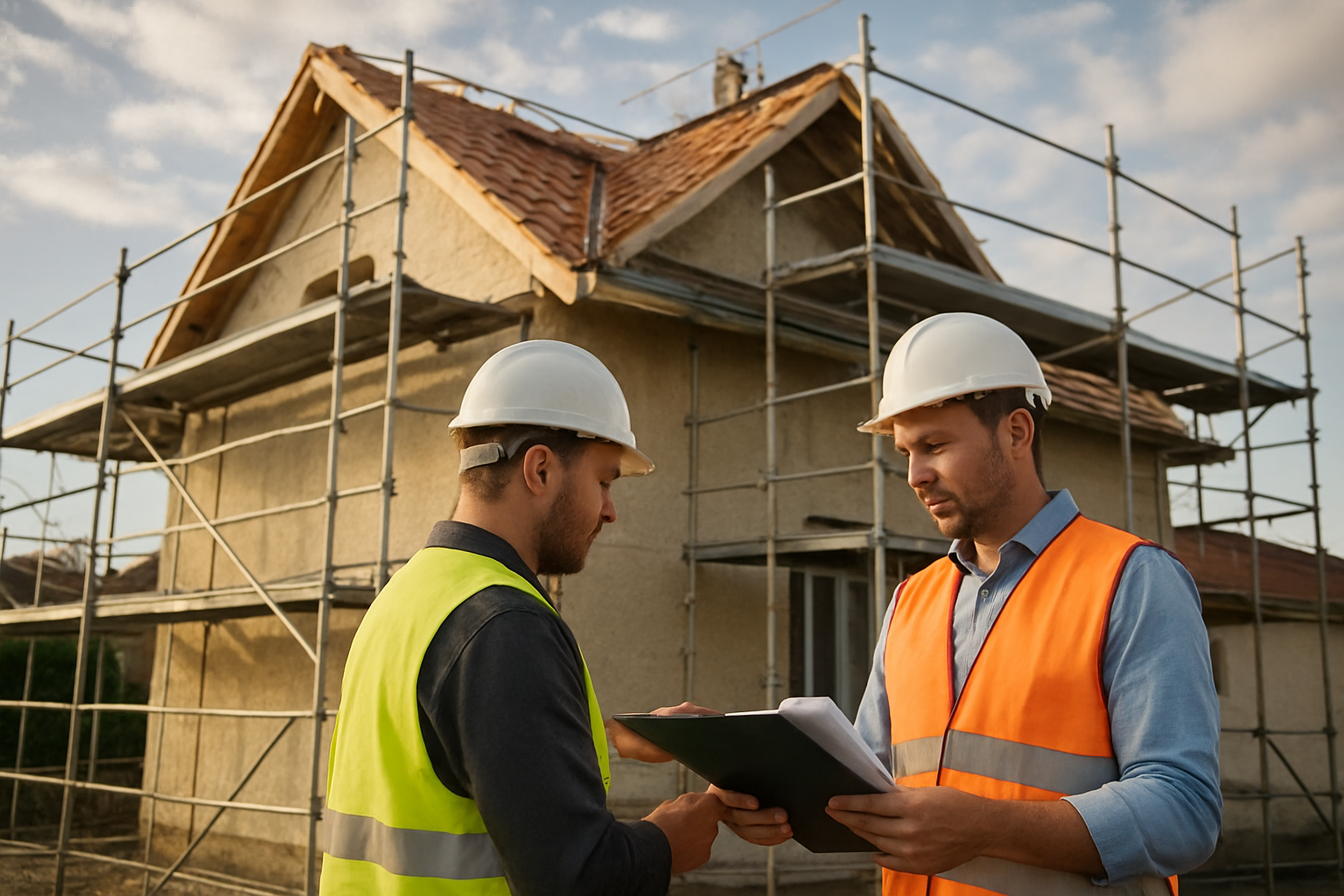 Toiture en cours de remplacement et diagnostic technique sur une maison en France