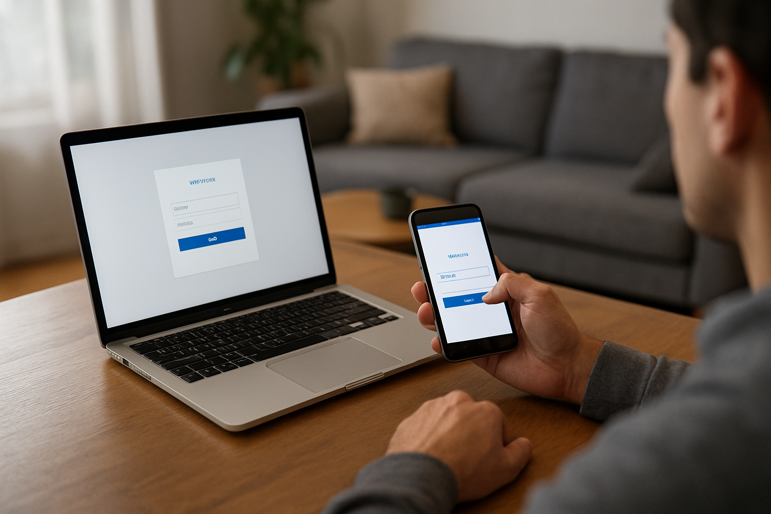 Connexion sur inlietmoi.fr : identifiant et mot de passe affichés sur un écran, environnement domestique lumineux